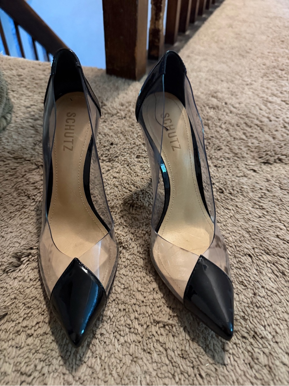SCHUTZ Black and Clear Pointed-Toe PVC Pumps